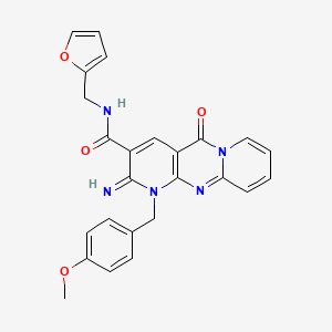 N-[(furan-2-yl)methyl]-6-imino-7-[(4-methoxyphenyl)methyl]-2-oxo-1,7,9-triazatricyclo[8.4.0.0^{3,8}]tetradeca-3(8),4,9,11,13-pentaene-5-carboxamide