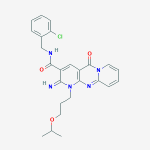 N-[(2-chlorophenyl)methyl]-6-imino-2-oxo-7-(3-propan-2-yloxypropyl)-1,7,9-triazatricyclo[8.4.0.03,8]tetradeca-3(8),4,9,11,13-pentaene-5-carboxamide