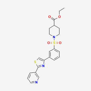 molecular formula C22H23N3O4S2 B11132099 Ethyl 1-({3-[2-(3-pyridyl)-1,3-thiazol-4-yl]phenyl}sulfonyl)-4-piperidinecarboxylate 