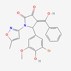 molecular formula C22H17BrN2O6 B11132293 5-(3-bromo-4-hydroxy-5-methoxyphenyl)-3-hydroxy-1-(5-methyl-1,2-oxazol-3-yl)-4-(phenylcarbonyl)-1,5-dihydro-2H-pyrrol-2-one 