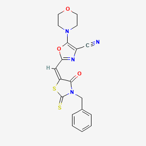 2-[(E)-(3-benzyl-4-oxo-2-thioxo-1,3-thiazolidin-5-ylidene)methyl]-5-(morpholin-4-yl)-1,3-oxazole-4-carbonitrile