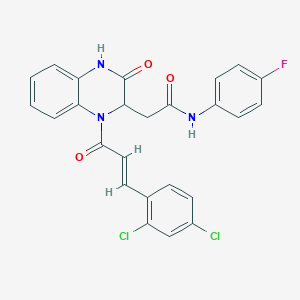 2-{1-[(2E)-3-(2,4-dichlorophenyl)prop-2-enoyl]-3-oxo-1,2,3,4-tetrahydroquinoxalin-2-yl}-N-(4-fluorophenyl)acetamide