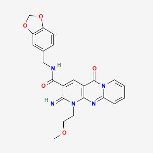 N-[(2H-1,3-benzodioxol-5-yl)methyl]-6-imino-7-(2-methoxyethyl)-2-oxo-1,7,9-triazatricyclo[8.4.0.0^{3,8}]tetradeca-3(8),4,9,11,13-pentaene-5-carboxamide