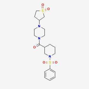 molecular formula C20H29N3O5S2 B11132862 (4-(1,1-Dioxidotetrahydrothiophen-3-yl)piperazin-1-yl)(1-(phenylsulfonyl)piperidin-3-yl)methanone 