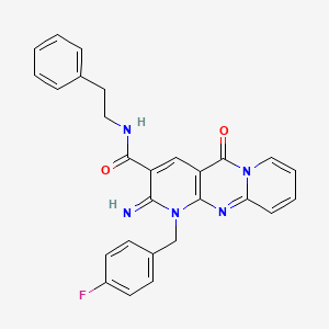 molecular formula C27H22FN5O2 B11133045 7-[(4-fluorophenyl)methyl]-6-imino-2-oxo-N-(2-phenylethyl)-1,7,9-triazatricyclo[8.4.0.0^{3,8}]tetradeca-3(8),4,9,11,13-pentaene-5-carboxamide 