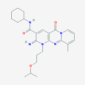 N-cyclohexyl-6-imino-11-methyl-2-oxo-7-[3-(propan-2-yloxy)propyl]-1,7,9-triazatricyclo[8.4.0.0^{3,8}]tetradeca-3(8),4,9,11,13-pentaene-5-carboxamide