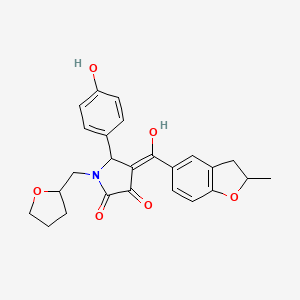 molecular formula C25H25NO6 B11133235 3-hydroxy-5-(4-hydroxyphenyl)-4-[(2-methyl-2,3-dihydro-1-benzofuran-5-yl)carbonyl]-1-(tetrahydrofuran-2-ylmethyl)-1,5-dihydro-2H-pyrrol-2-one 