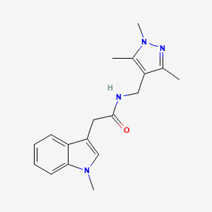 molecular formula C18H22N4O B11133270 2-(1-methyl-1H-indol-3-yl)-N-[(1,3,5-trimethyl-1H-pyrazol-4-yl)methyl]acetamide 