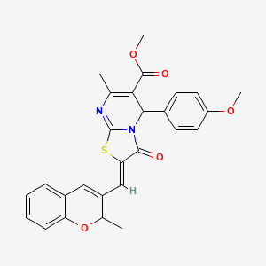 molecular formula C27H24N2O5S B11133339 methyl (2Z)-5-(4-methoxyphenyl)-7-methyl-2-[(2-methyl-2H-chromen-3-yl)methylidene]-3-oxo-2,3-dihydro-5H-[1,3]thiazolo[3,2-a]pyrimidine-6-carboxylate 