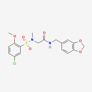 molecular formula C18H19ClN2O6S B11133353 N-(1,3-benzodioxol-5-ylmethyl)-N~2~-[(5-chloro-2-methoxyphenyl)sulfonyl]-N~2~-methylglycinamide 