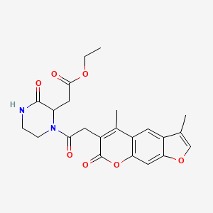 molecular formula C23H24N2O7 B11133439 ethyl {1-[(3,5-dimethyl-7-oxo-7H-furo[3,2-g]chromen-6-yl)acetyl]-3-oxo-2-piperazinyl}acetate 