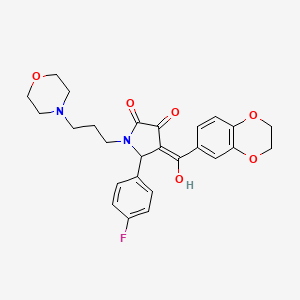 molecular formula C26H27FN2O6 B11133475 (4E)-4-[2,3-dihydro-1,4-benzodioxin-6-yl(hydroxy)methylidene]-5-(4-fluorophenyl)-1-[3-(morpholin-4-yl)propyl]pyrrolidine-2,3-dione 