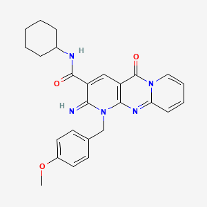 molecular formula C26H27N5O3 B11133492 N-cyclohexyl-6-imino-7-[(4-methoxyphenyl)methyl]-2-oxo-1,7,9-triazatricyclo[8.4.0.0^{3,8}]tetradeca-3(8),4,9,11,13-pentaene-5-carboxamide 