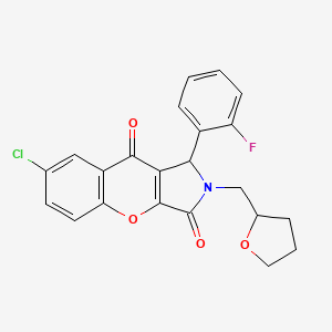 molecular formula C22H17ClFNO4 B11133606 7-Chloro-1-(2-fluorophenyl)-2-(tetrahydrofuran-2-ylmethyl)-1,2-dihydrochromeno[2,3-c]pyrrole-3,9-dione 