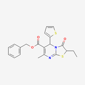 molecular formula C21H20N2O3S2 B11133623 benzyl 2-ethyl-7-methyl-3-oxo-5-(2-thienyl)-2,3-dihydro-5H-[1,3]thiazolo[3,2-a]pyrimidine-6-carboxylate 