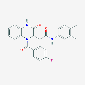 molecular formula C25H22FN3O3 B11133685 N-(3,4-dimethylphenyl)-2-{1-[(4-fluorophenyl)carbonyl]-3-oxo-1,2,3,4-tetrahydroquinoxalin-2-yl}acetamide 