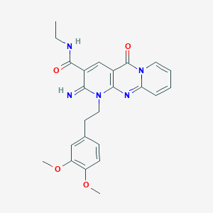 molecular formula C24H25N5O4 B11133688 7-[2-(3,4-dimethoxyphenyl)ethyl]-N-ethyl-6-imino-2-oxo-1,7,9-triazatricyclo[8.4.0.03,8]tetradeca-3(8),4,9,11,13-pentaene-5-carboxamide 