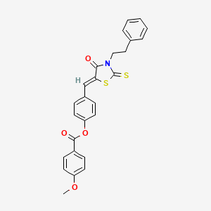 4-{(Z)-[4-oxo-3-(2-phenylethyl)-2-thioxo-1,3-thiazolidin-5-ylidene]methyl}phenyl 4-methoxybenzoate