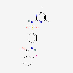 molecular formula C19H17FN4O3S B11133897 N-{4-[(4,6-dimethylpyrimidin-2-yl)sulfamoyl]phenyl}-2-fluorobenzamide 