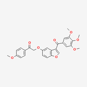 molecular formula C27H24O8 B11134055 1-(4-Methoxyphenyl)-2-({3-[(3,4,5-trimethoxyphenyl)carbonyl]-1-benzofuran-5-yl}oxy)ethanone 