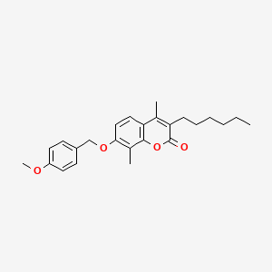 molecular formula C25H30O4 B11134073 3-hexyl-7-[(4-methoxybenzyl)oxy]-4,8-dimethyl-2H-chromen-2-one 