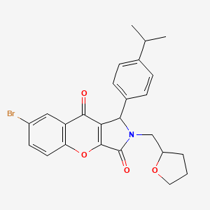 molecular formula C25H24BrNO4 B11134144 7-Bromo-1-[4-(propan-2-yl)phenyl]-2-(tetrahydrofuran-2-ylmethyl)-1,2-dihydrochromeno[2,3-c]pyrrole-3,9-dione 