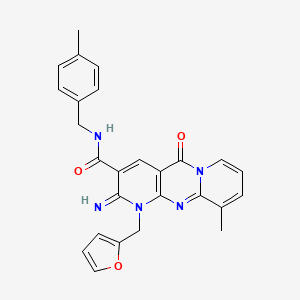 molecular formula C26H23N5O3 B11134207 7-(furan-2-ylmethyl)-6-imino-11-methyl-N-[(4-methylphenyl)methyl]-2-oxo-1,7,9-triazatricyclo[8.4.0.03,8]tetradeca-3(8),4,9,11,13-pentaene-5-carboxamide 