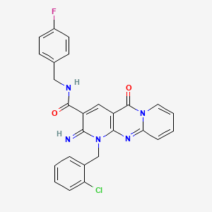 7-[(2-chlorophenyl)methyl]-N-[(4-fluorophenyl)methyl]-6-imino-2-oxo-1,7,9-triazatricyclo[8.4.0.03,8]tetradeca-3(8),4,9,11,13-pentaene-5-carboxamide