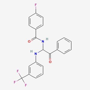 molecular formula C22H16F4N2O2 B11134230 4-fluoro-N-(2-oxo-2-phenyl-1-{[3-(trifluoromethyl)phenyl]amino}ethyl)benzamide 