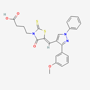 molecular formula C24H21N3O4S2 B11134291 4-[(5Z)-5-{[3-(3-methoxyphenyl)-1-phenyl-1H-pyrazol-4-yl]methylidene}-4-oxo-2-thioxo-1,3-thiazolidin-3-yl]butanoic acid 