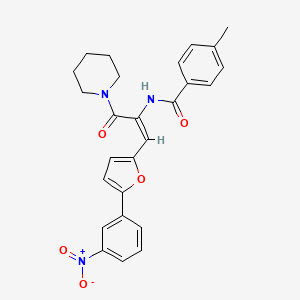 4-methyl-N-[(1E)-1-[5-(3-nitrophenyl)furan-2-yl]-3-oxo-3-(piperidin-1-yl)prop-1-en-2-yl]benzamide