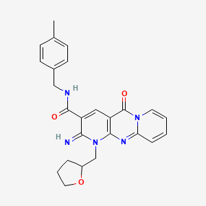 6-imino-N-[(4-methylphenyl)methyl]-2-oxo-7-(oxolan-2-ylmethyl)-1,7,9-triazatricyclo[8.4.0.03,8]tetradeca-3(8),4,9,11,13-pentaene-5-carboxamide