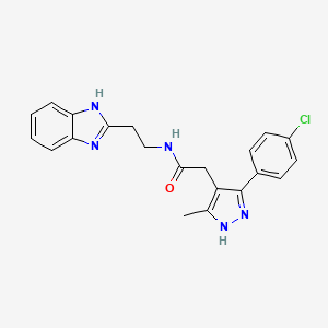 molecular formula C21H20ClN5O B11134557 N-[2-(1H-benzimidazol-2-yl)ethyl]-2-[5-(4-chlorophenyl)-3-methyl-1H-pyrazol-4-yl]acetamide 