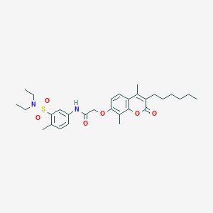 N-[3-(diethylsulfamoyl)-4-methylphenyl]-2-[(3-hexyl-4,8-dimethyl-2-oxo-2H-chromen-7-yl)oxy]acetamide