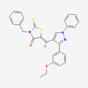 molecular formula C28H23N3O2S2 B11134648 (5Z)-3-benzyl-5-{[3-(3-ethoxyphenyl)-1-phenyl-1H-pyrazol-4-yl]methylidene}-2-thioxo-1,3-thiazolidin-4-one 