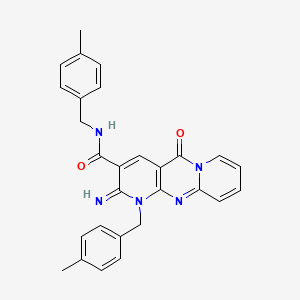 6-imino-N,7-bis[(4-methylphenyl)methyl]-2-oxo-1,7,9-triazatricyclo[8.4.0.03,8]tetradeca-3(8),4,9,11,13-pentaene-5-carboxamide