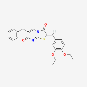 molecular formula C26H26N2O4S B11134743 (2Z)-6-benzyl-2-(3-ethoxy-4-propoxybenzylidene)-5-methyl-7H-[1,3]thiazolo[3,2-a]pyrimidine-3,7(2H)-dione 