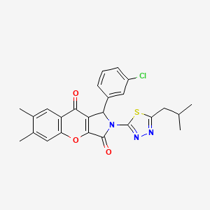 molecular formula C25H22ClN3O3S B11134777 1-(3-Chlorophenyl)-6,7-dimethyl-2-[5-(2-methylpropyl)-1,3,4-thiadiazol-2-yl]-1,2-dihydrochromeno[2,3-c]pyrrole-3,9-dione 