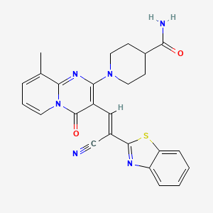 molecular formula C25H22N6O2S B11134796 1-{3-[(E)-2-(1,3-benzothiazol-2-yl)-2-cyanoethenyl]-9-methyl-4-oxo-4H-pyrido[1,2-a]pyrimidin-2-yl}piperidine-4-carboxamide 