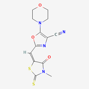 2-[(E)-(3-methyl-4-oxo-2-thioxo-1,3-thiazolidin-5-ylidene)methyl]-5-(morpholin-4-yl)-1,3-oxazole-4-carbonitrile