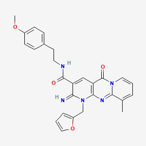 molecular formula C27H25N5O4 B11134922 7-(furan-2-ylmethyl)-6-imino-N-[2-(4-methoxyphenyl)ethyl]-11-methyl-2-oxo-1,7,9-triazatricyclo[8.4.0.03,8]tetradeca-3(8),4,9,11,13-pentaene-5-carboxamide 