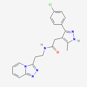 molecular formula C20H19ClN6O B11134942 2-[5-(4-Chlorophenyl)-3-methyl-1H-pyrazol-4-YL]-N-(2-{[1,2,4]triazolo[4,3-A]pyridin-3-YL}ethyl)acetamide 