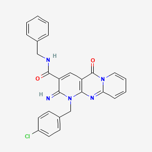 N-benzyl-7-[(4-chlorophenyl)methyl]-6-imino-2-oxo-1,7,9-triazatricyclo[8.4.0.0^{3,8}]tetradeca-3(8),4,9,11,13-pentaene-5-carboxamide