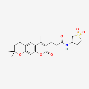 molecular formula C22H27NO6S B11135250 N-(1,1-dioxidotetrahydrothiophen-3-yl)-3-(4,8,8-trimethyl-2-oxo-7,8-dihydro-2H,6H-pyrano[3,2-g]chromen-3-yl)propanamide 