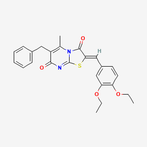 molecular formula C25H24N2O4S B11135346 (2Z)-6-benzyl-2-(3,4-diethoxybenzylidene)-5-methyl-7H-[1,3]thiazolo[3,2-a]pyrimidine-3,7(2H)-dione 