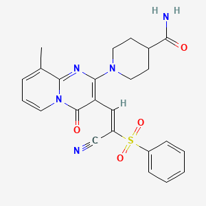 molecular formula C24H23N5O4S B11135350 1-{3-[(E)-2-cyano-2-(phenylsulfonyl)ethenyl]-9-methyl-4-oxo-4H-pyrido[1,2-a]pyrimidin-2-yl}piperidine-4-carboxamide 