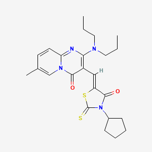 molecular formula C24H30N4O2S2 B11135535 3-[(Z)-(3-cyclopentyl-4-oxo-2-thioxo-1,3-thiazolidin-5-ylidene)methyl]-2-(dipropylamino)-7-methyl-4H-pyrido[1,2-a]pyrimidin-4-one 