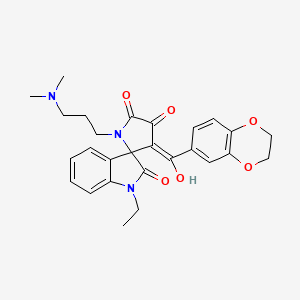 molecular formula C27H29N3O6 B11135557 3'-(2,3-Dihydro-1,4-benzodioxine-6-carbonyl)-1'-[3-(dimethylamino)propyl]-1-ethyl-4'-hydroxy-1,1',2,5'-tetrahydrospiro[indole-3,2'-pyrrole]-2,5'-dione 