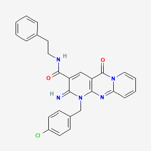 7-[(4-chlorophenyl)methyl]-6-imino-2-oxo-N-(2-phenylethyl)-1,7,9-triazatricyclo[8.4.0.03,8]tetradeca-3(8),4,9,11,13-pentaene-5-carboxamide