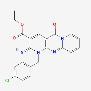 molecular formula C21H17ClN4O3 B11135746 ethyl 7-[(4-chlorophenyl)methyl]-6-imino-2-oxo-1,7,9-triazatricyclo[8.4.0.03,8]tetradeca-3(8),4,9,11,13-pentaene-5-carboxylate 